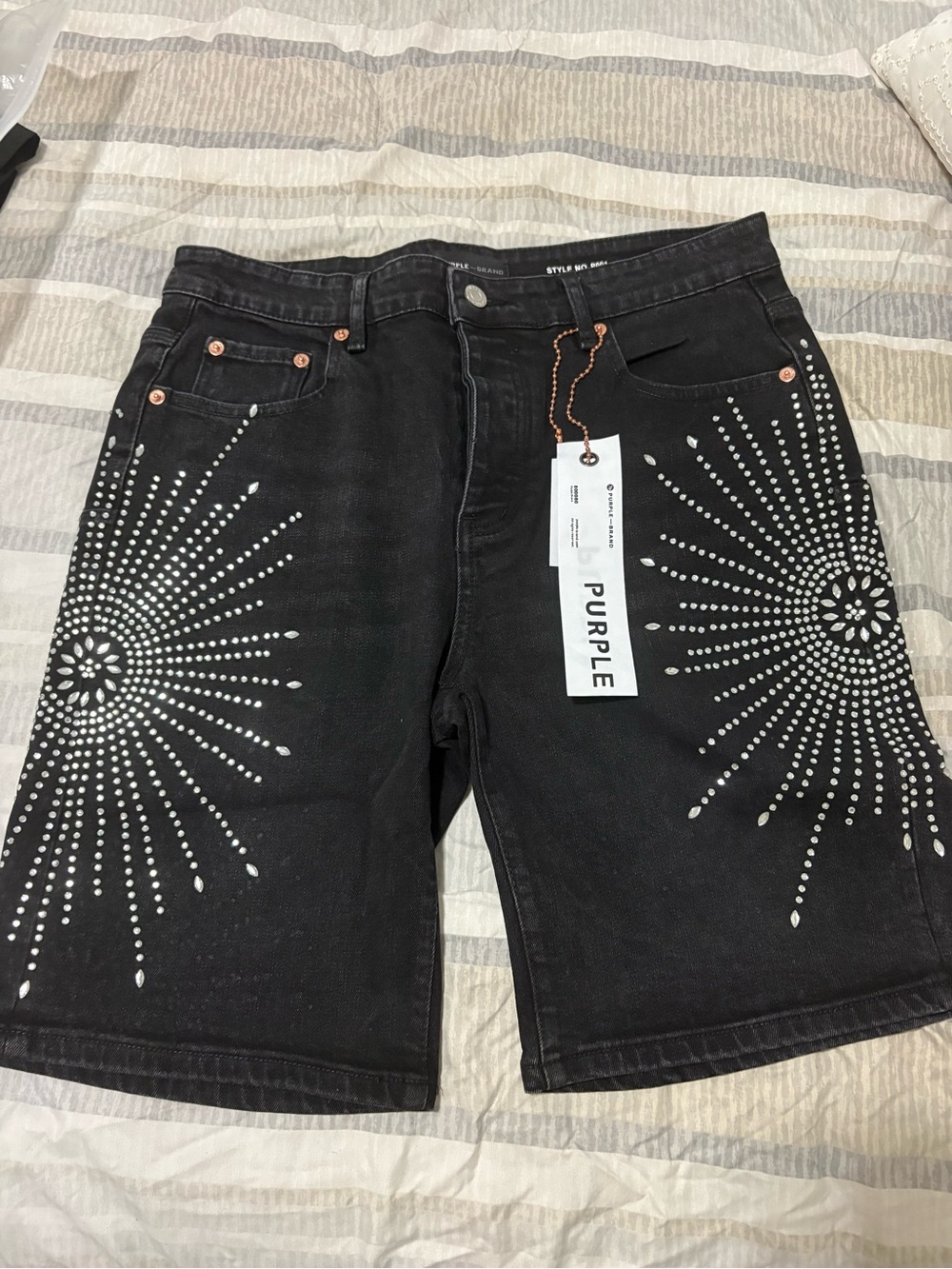 Black Studded Men’s Denim Shorts